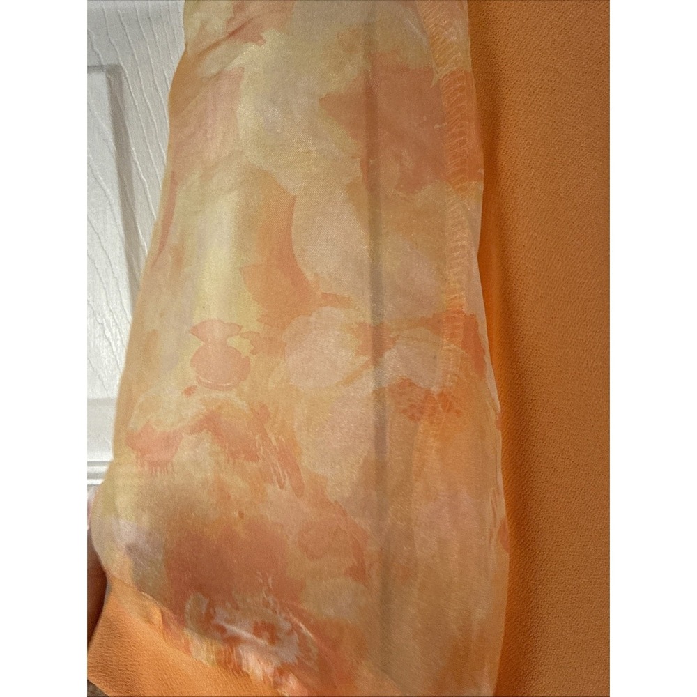 CeCe Women's Size Large Orange Floral Sheer Puff Sleeve Top Blouse - Picture 2 of 7